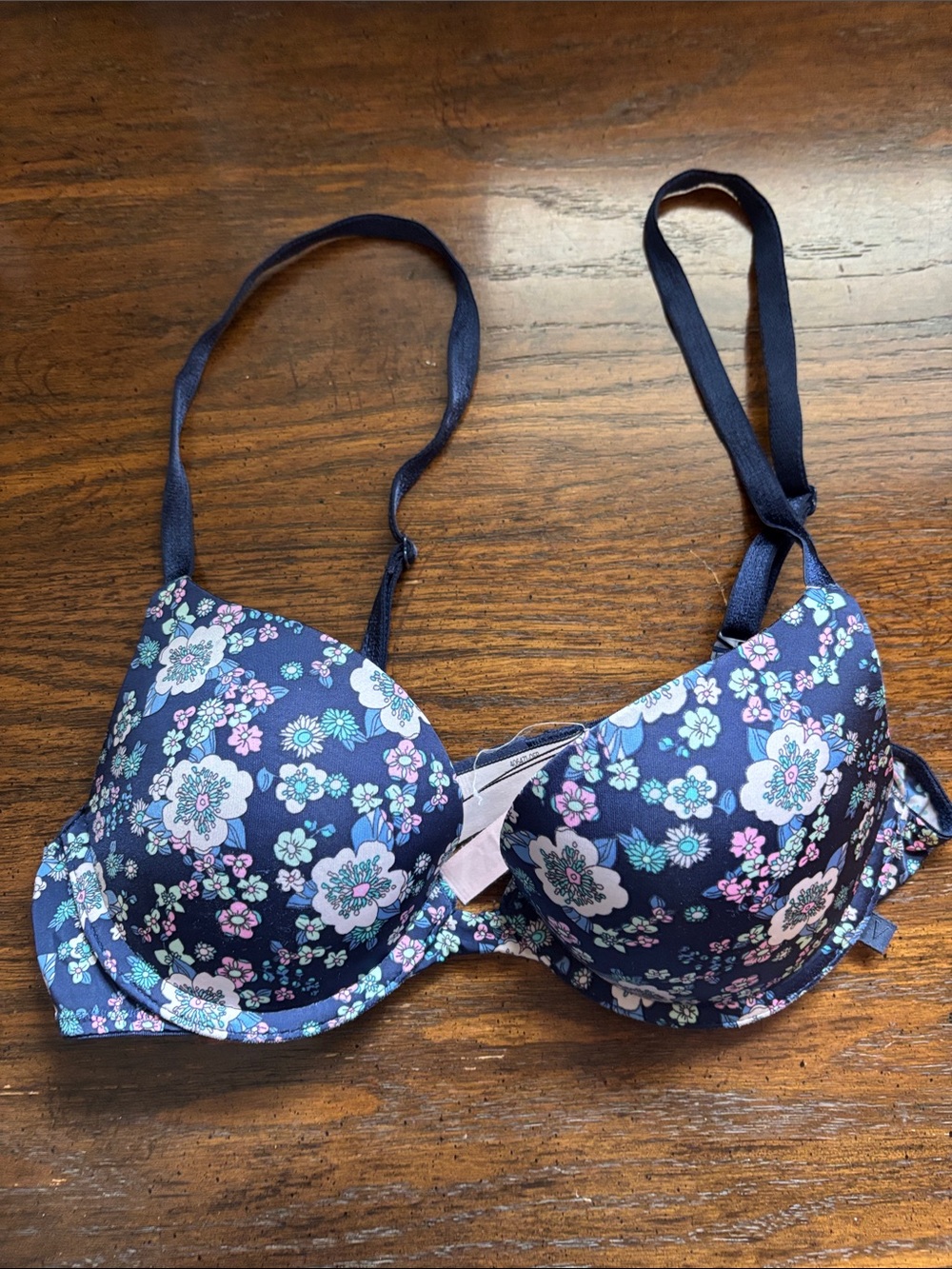 Victoria's Secret Navy Floral Push-Up Bra with Pink & Blue Flowers